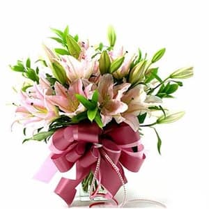 10 Oriantal Pink Lilies in vase